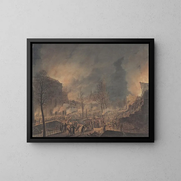 Lodewijk Napoléon besöker runorna på Rapenburg i Leyde efter explosionen av krutfartyget den 12 januari 1807 - Jan Willem Pieneman — inramlat konstverk på väggen
