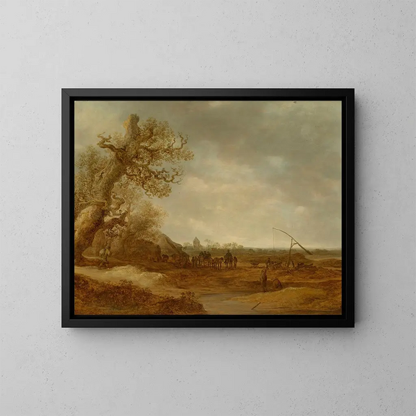 ett sanddyne-landskap med figurer - Jan van Goyen — inramlat konstverk på väggen