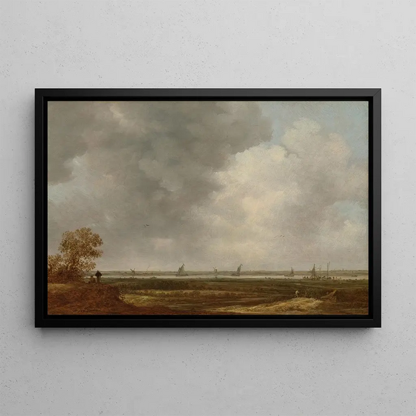Panoramabild av en flod med låga ängar - Jan van Goyen — inramlat konstverk på väggen