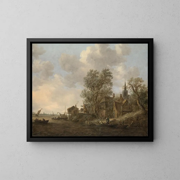 Vy över en stad vid en flod - Jan van Goyen — inramlat konstverk på väggen