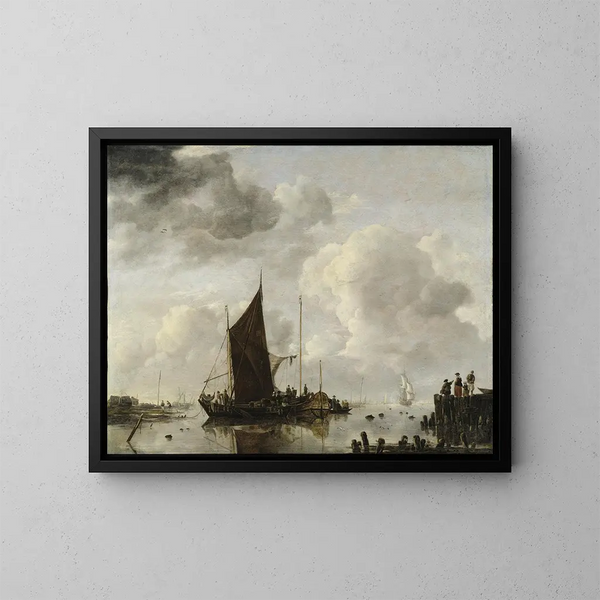 Scen av hamn med reflekterande vatten - Jan van de Cappelle — inramlat konstverk på väggen