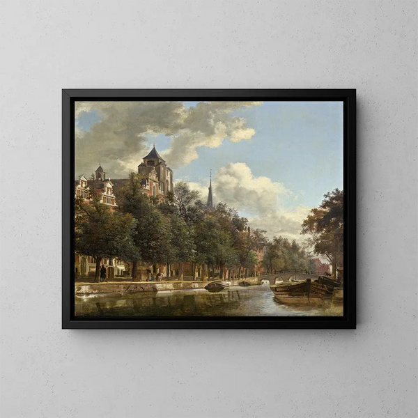 Vue d'un canal néerlandais - Jan van der Heyden — inramlat konstverk på väggen
