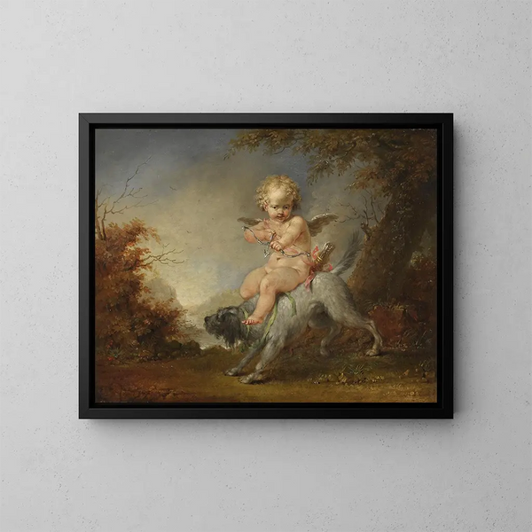 Cupid sur un chien - Januarius Zick — inramlat konstverk på väggen