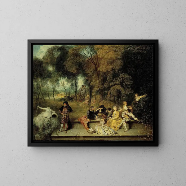 Les plaisirs de l'amour - Jean-Antoine Watteau — inramlat konstverk på väggen