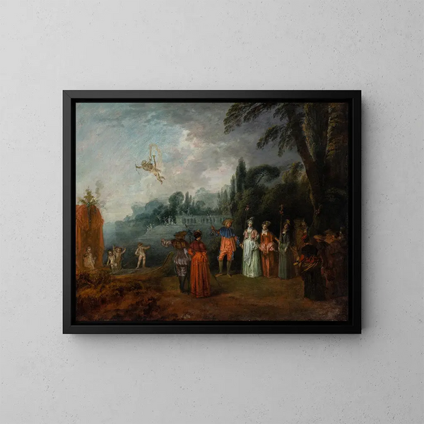 L'Embarquement för Cythera - Jean-Antoine Watteau — inramlat konstverk på väggen