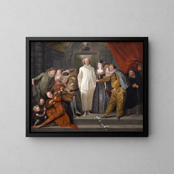Les Comédiens italiens - Jean-Antoine Watteau — inramlat konstverk på väggen
