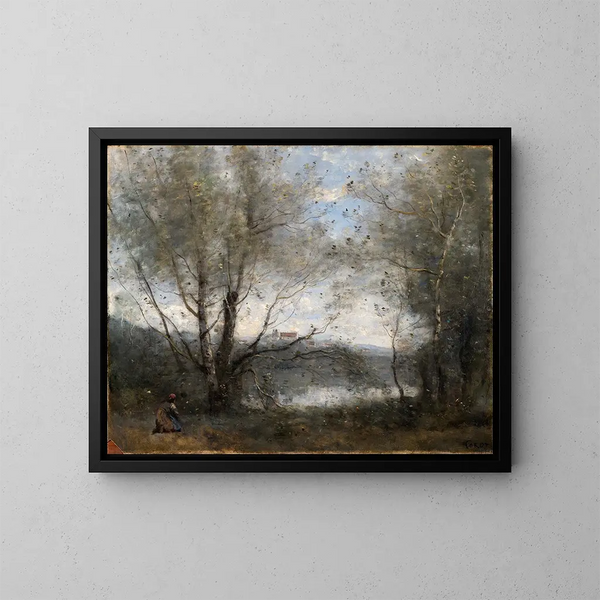 En damm sedd genom träden - Jean-Baptiste-Camille Corot — inramlat konstverk på väggen