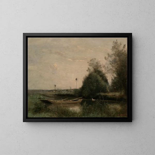 En damm i Mortain - Jean-Baptiste-Camille Corot — inramlat konstverk på väggen
