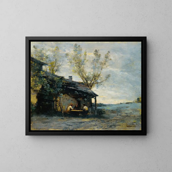 En café vid Vaugirard - Jean-Baptiste-Camille Corot — inramlat konstverk på väggen