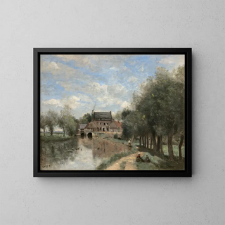 Arleux-du-Nord, le Moulin Drocourt sur la Sens - Jean-Baptiste-Camille Corot — inramlat konstverk på väggen