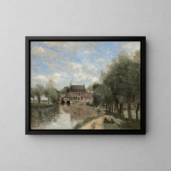 Arleux-du-Nord, le Moulin Drocourt sur la Sens - Jean-Baptiste-Camille Corot — inramlat konstverk på väggen