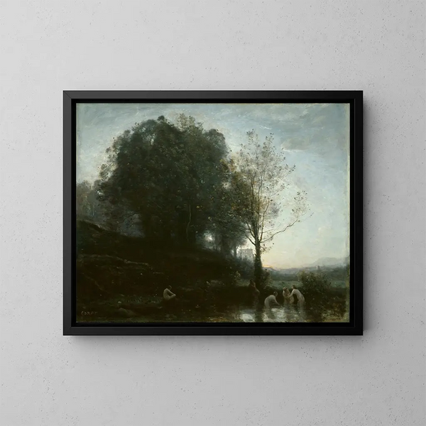 Nymphe och barn i badet - Jean-Baptiste-Camille Corot — inramlat konstverk på väggen