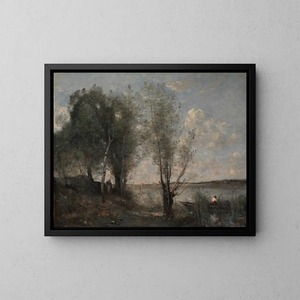 Le batelier parmi les roseaux - Jean-Baptiste-Camille Corot — inramlat konstverk på väggen