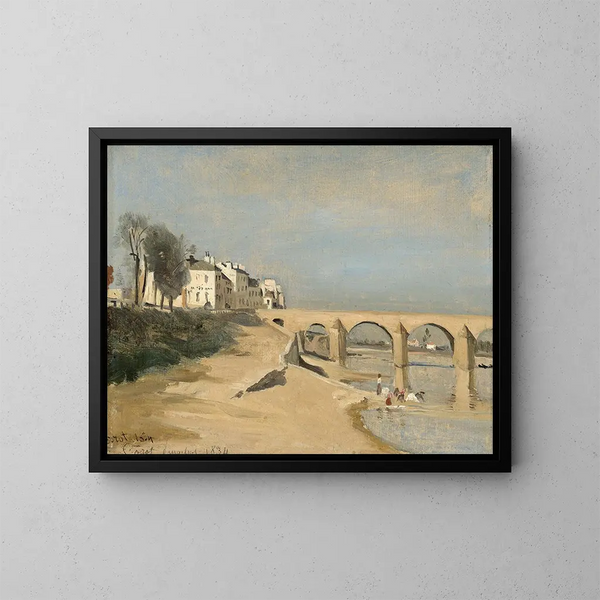 Pont sur la rivière Saône à Mâcon - Jean-Baptiste-Camille Corot — inramlat konstverk på väggen