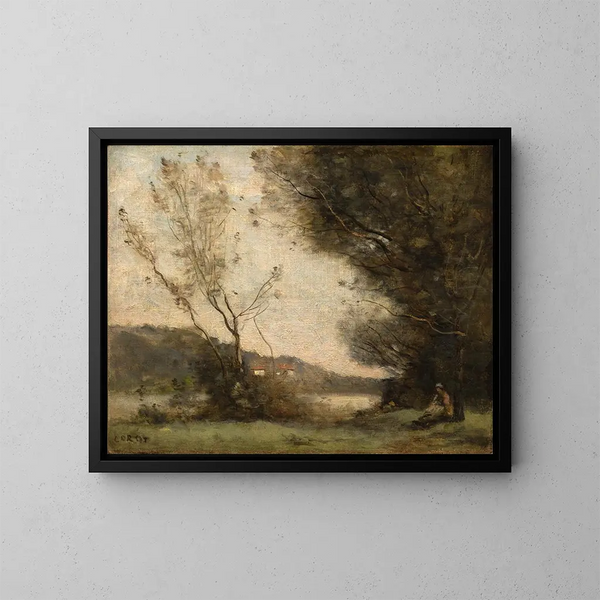 vid flodkanten - Jean-Baptiste-Camille Corot — inramlat konstverk på väggen