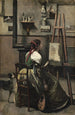 Atelier de Corot kvinna sittande framför en staffli med en mandolin i handen - Jean-Baptiste-Camille Corot — vy av konstverket