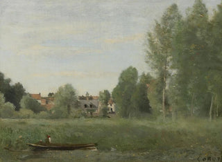 JeanBaptisteCamille Corot - Environs De Mantes Petites Habitations Caches Dans Les Arbes Prs Du Bord De Leau.webp