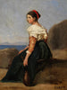 en sittande kvinna som håller en mandolin - Jean-Baptiste-Camille Corot — vy av konstverket
