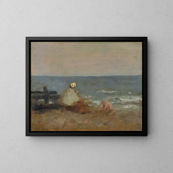 kvinna och barn vid havet i Étretat - Jean-Baptiste-Camille Corot — inramlat konstverk på väggen