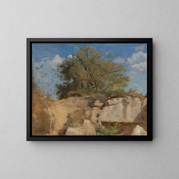 Fontainebleau, sommet de carrière boisée - Jean-Baptiste-Camille Corot — inramlat konstverk på väggen