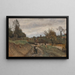 Gouvieux målning, bonde och bondhustru, väg och by med torp - Jean-Baptiste-Camille Corot — inramlat konstverk på väggen