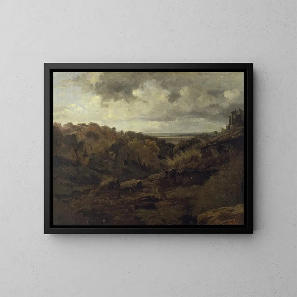 italiensk landskap nära Marino på hösten - Jean-Baptiste-Camille Corot — inramlat konstverk på väggen