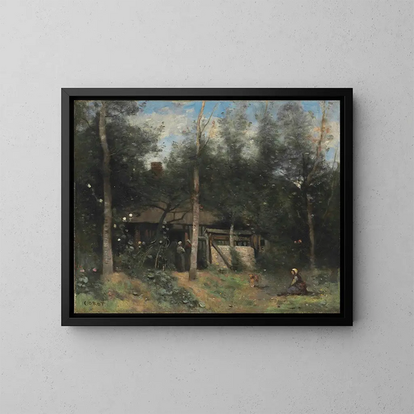 La Chaumière aux sureaux, Normandie - Jean-Baptiste-Camille Corot — inramlat konstverk på väggen