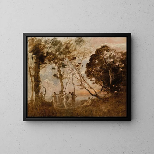 La Danse des nymphes - Jean-Baptiste-Camille Corot — inramlat konstverk på väggen