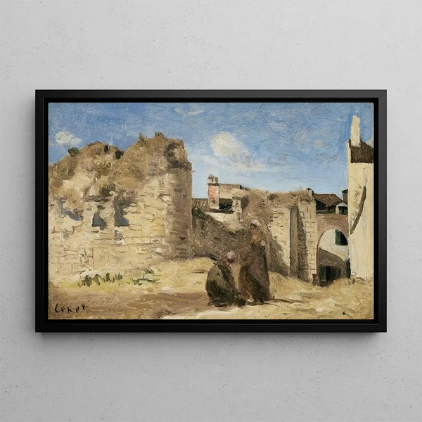 La Rochelle, ett hörn av kommendörskapets gård - Jean-Baptiste-Camille Corot — inramlat konstverk på väggen