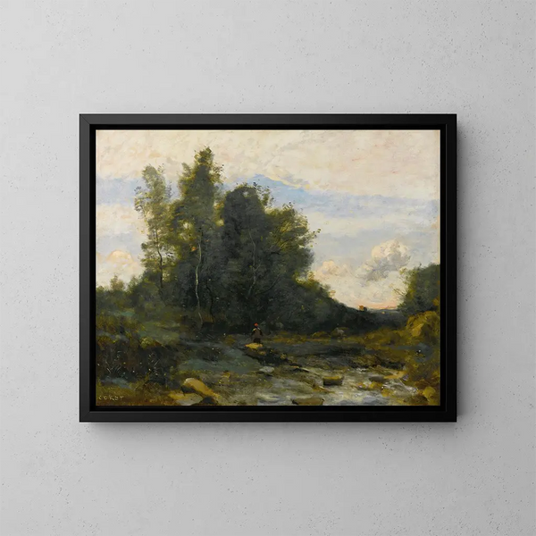 Le Torrent pierreux - Jean-Baptiste-Camille Corot — inramlat konstverk på väggen
