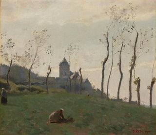 Le Tréport, en hamn och en kyrka - Jean-Baptiste-Camille Corot — vy av konstverket