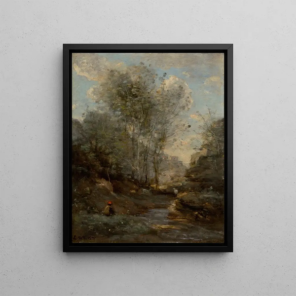 Le Vallon des Chèvres Souvenir du Lac de Garde - Jean-Baptiste-Camille Corot — inramlat konstverk på väggen