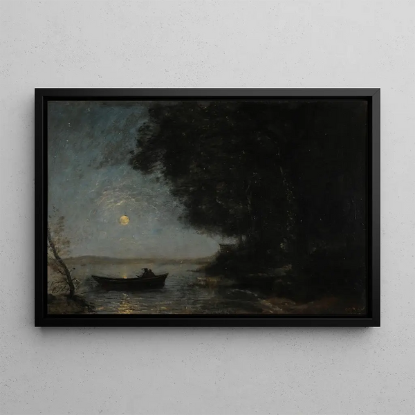 Le lac, nattseffekt - Jean-Baptiste-Camille Corot — inramlat konstverk på väggen