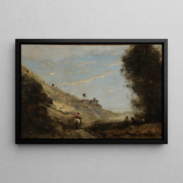 Le vallon au cavalier - Jean-Baptiste-Camille Corot — inramlat konstverk på väggen