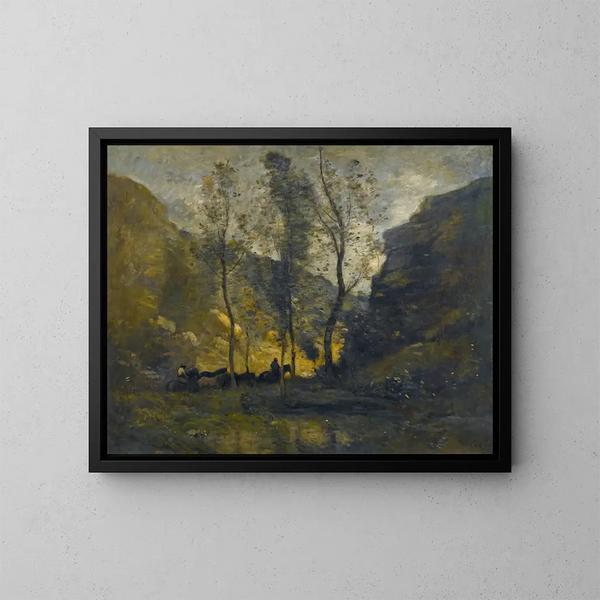 Les Contrebandiers - Jean-Baptiste-Camille Corot — inramlat konstverk på väggen