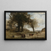 Les Vaches à la Fontaine - Jean-Baptiste-Camille Corot — inramlat konstverk på väggen