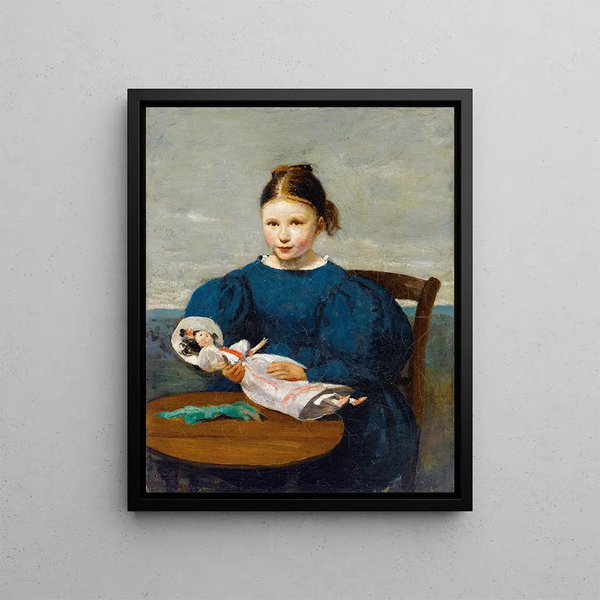 liten flicka med en docka - Jean-Baptiste-Camille Corot — inramlat konstverk på väggen