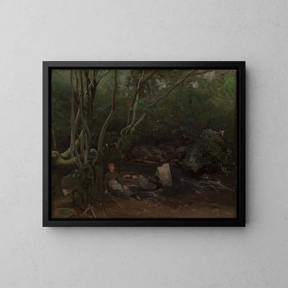 JeanBaptisteCamille Corot - Lormes  GoatGirl Sitting Beside a Stream in a Forest.webp