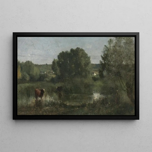 Marcoussis La Mare aux Vaches - Jean-Baptiste-Camille Corot — inramlat konstverk på väggen