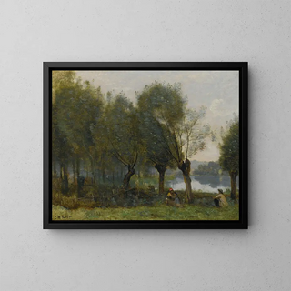 Montgeron, Saulaie vid vattnet - Jean-Baptiste-Camille Corot — inramlat konstverk på väggen