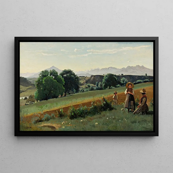 Mornex, Haute-Savoie, i bakgrunden Mont Blanc - Jean-Baptiste-Camille Corot — inramlat konstverk på väggen