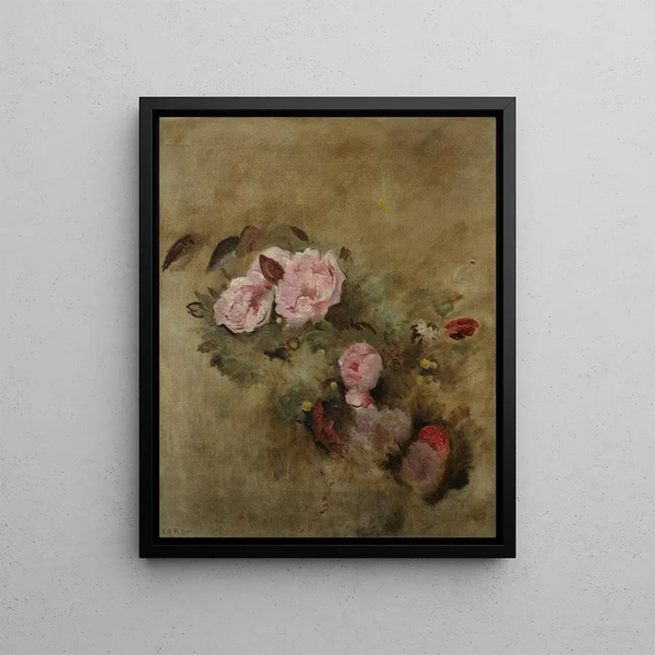 stilleben med blomsterbukett - Jean-Baptiste-Camille Corot — inramlat konstverk på väggen