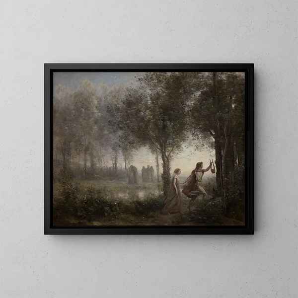 Orfeus som leder Eurydice ut ur underjorden - Jean-Baptiste-Camille Corot — inramlat konstverk på väggen