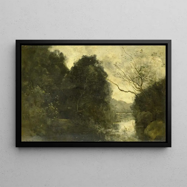 en sjö i skogen - Jean-Baptiste-Camille Corot — inramlat konstverk på väggen
