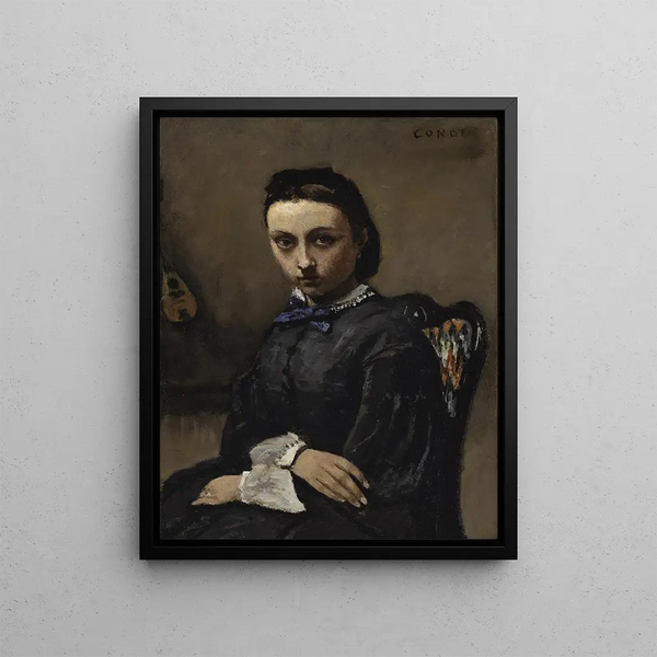 Porträtt av ung kvinna - Jean-Baptiste-Camille Corot — inramlat konstverk på väggen