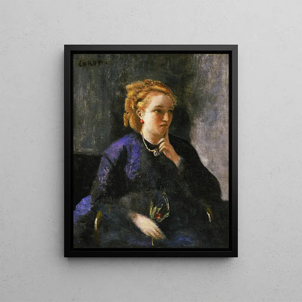 Portrait av en kvinna - Jean-Baptiste-Camille Corot — inramlat konstverk på väggen