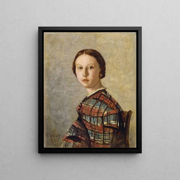 Porträtt av en ung flicka - Jean-Baptiste-Camille Corot — inramlat konstverk på väggen