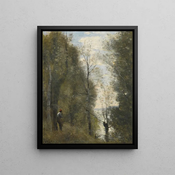 översvämmade präries sedd genom lövverket - Jean-Baptiste-Camille Corot — inramlat konstverk på väggen