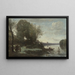 flod med ett avlägset torn - Jean-Baptiste-Camille Corot — inramlat konstverk på väggen