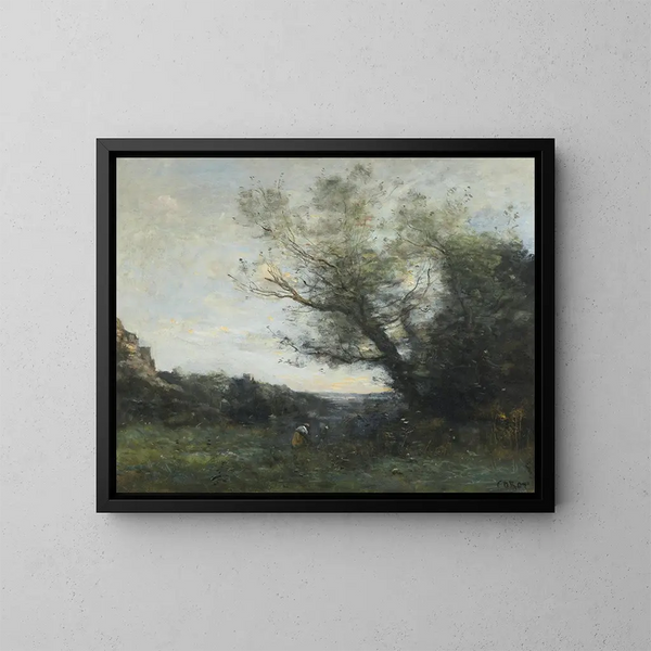Souvenir d'Italie. La cueillette - Jean-Baptiste-Camille Corot — inramlat konstverk på väggen
